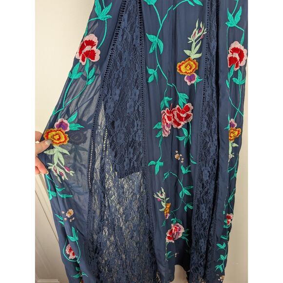 Frick And Frill Navy Floral Embroidered Sheer‎ Lace Maxi Dress Sz 10 - Picture 11 of 14